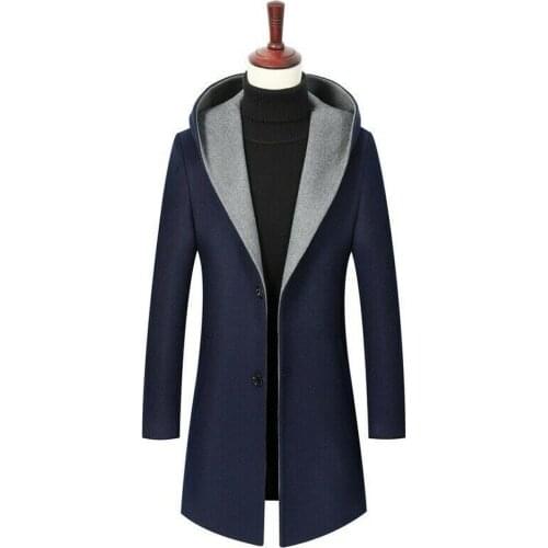 Mens Woolen Cashmere Slim Fit Hooded Casual Two Buttons Business Coat Overcoats Parka Luxury 4Colors New 2020