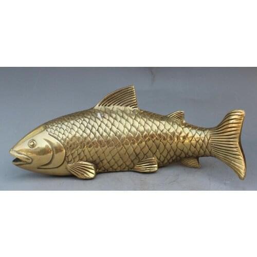Folk China FengShui Brass Carved Goldfish Auspicious Wealth Fish Animal Statue