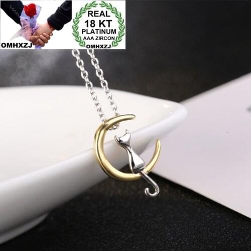 OMHXZJ Wholesale Personality Fashion OL Woman Girl White Gold Cat 18KT Gold White Gold Stud Earrings + Necklace Jewelry Set SE10