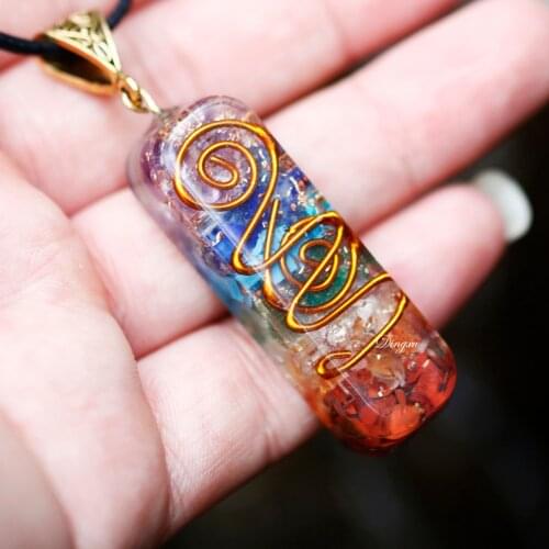 Dingxu Natural 7 Chakra Orgone Energy Healing Pendant Necklace for Women Chakra Stones Necklace for EMF Protection Dropshipping