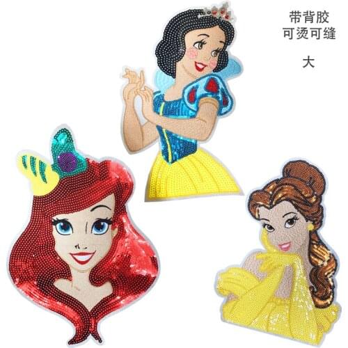 30PCS/LOT Fittings Sequin Patches glue iron adhesive Sew on T-shirt embroidery princess beauty Badge Applique Accessories