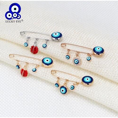 Lucky Eye Ladybug Blue Turkish Evil eye Charm Brooch Pin Copper Gold Silver Color Brooch for Women Girls Fashion Jewelry BE63