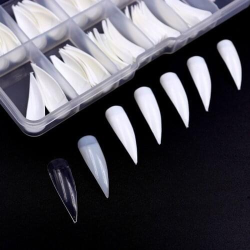 10 sizes Long Stiletto Claw Nails Half Cover Fake False Nails Manicure Acrylic UV Gel 10 sizes 3 Colors Clear/Natural/White