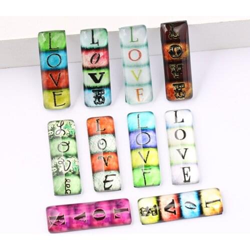 Reidgaller 20pcs mix color photo rectangular glass cabochon 10x30mm flat back handmade jewelry accessories for earrings pendants