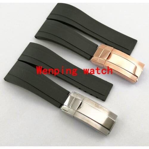 20mm black Rubber Mens and women watch strap with steel buckle P930