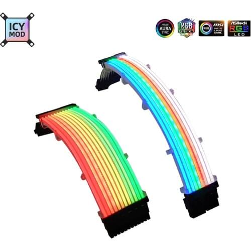 A-RGB GPU Extension Cable 8PIN Lighting Cable Rainbow Neon Effect Strimer Wire 24PIN Motheboard Extension VGA Extender PC MOD