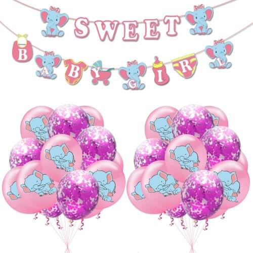 Pink Blue Elephant Latex confetti balloon Baby Boy Girl Banner for Gender Reveal Baby shower Party Supplies Decorations
