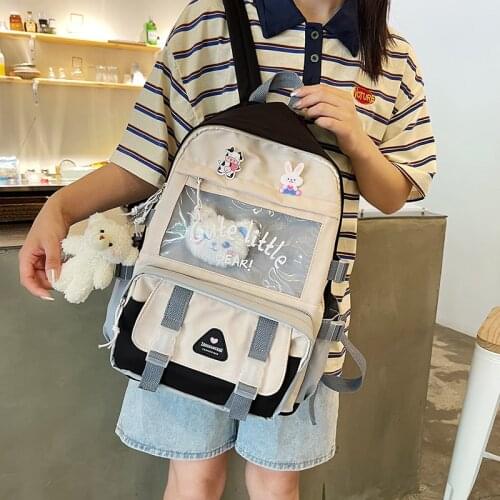 Panelled Backpack for Women Large Capacity School Bag Female Student Bookbag Girls Travel Rucksack Preppy Style Bagpacks Mochila