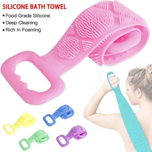 Silicone Brushes Bath Towels Scrubber Bath Long Rubbing Back Mud Peeling Towel Body Massage Shower Skin Clean Shower Brush CSV