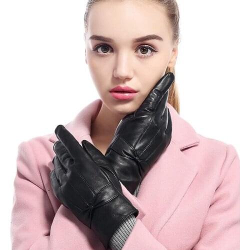 SUOGRY High Quality Elegant Women Genuine Lamb Skin Autumn and Winter Thermal Warm Fashion Female Glove
