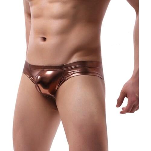 Mens briefs stage performance clothing nylon cueca masculina elastic mens underwear imitation leather ropa interior hombre