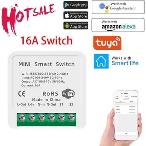 16A Tuya Wifi Mini DIY Smart Switch Led Light Smart Life Push Module Support 2 Way Voice Relay Timer Work With Google Home
