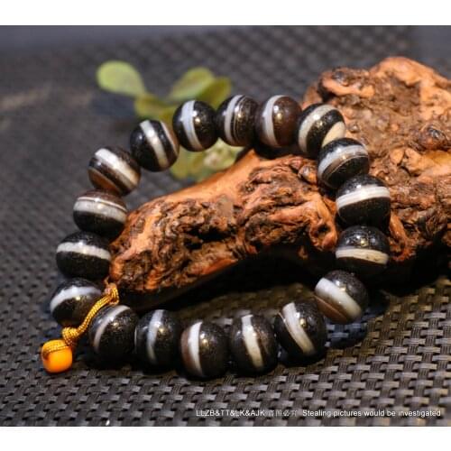 Power Magic Tibetan Old Agate Silkworm Line Healer Medicine Abacus dzi Bead Bracelet A Timestown UPD519A26