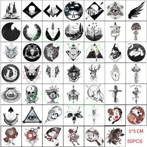 Temporary Tattoo Sticker Set Wings Moon Skull Forest Tatoo Flash Tatto Fake Waterproof Stickers for Men Women Girls 50 Pcs