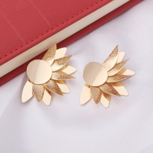 ZA Personality Lotus Sunflower Stud Earrings for Women Exaggerated Gold Smooth Matte Metal Earring Party Jewelry Punk Oorbellen