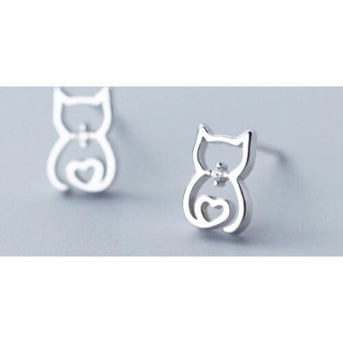 MloveAcc Hollow Cat Earrings for Women 925 Sterling Silver Cute Cat Stud Earrings Fashion Jewelry Female Brincos