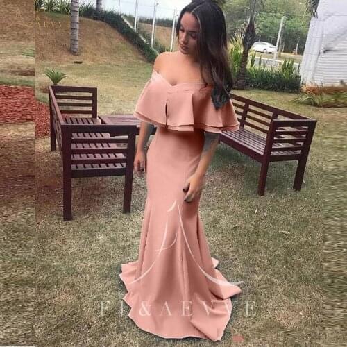 Fashion Pink Satin V-neck Mermaid Bridesmaid Dresses Off the Shoulder Wedding Party Gowns Plus Size Women Occasion Dress