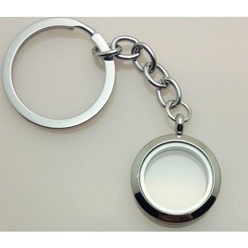 10pcs/lot 25mm stainless steel round floating living memory glass locket keychain