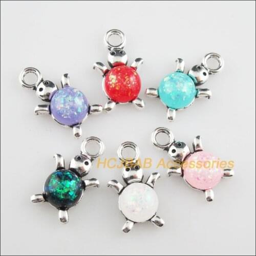 12Pcs Tibetan Silver AB Shivering Animal Tortoise Mixed Resin Charms Pendants 14x23mm
