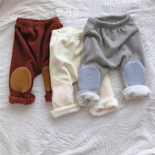2021 Baby Pants Plush Spring and Autumn Winter Solid Color Soft Cute Girls and Boys Children Pants