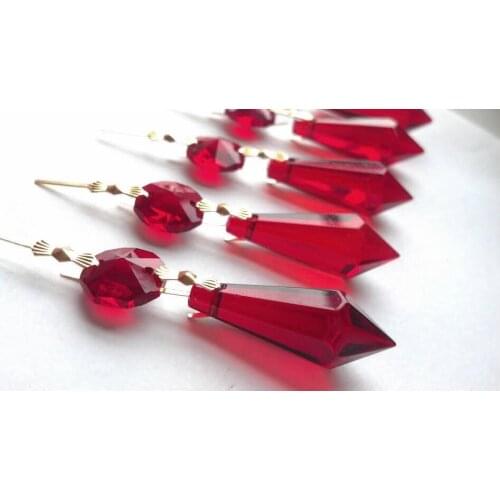 30pc Red Chandelier Glass Crystals Lamp Prism Parts Hanging Drops Pendants 38mm with octagons