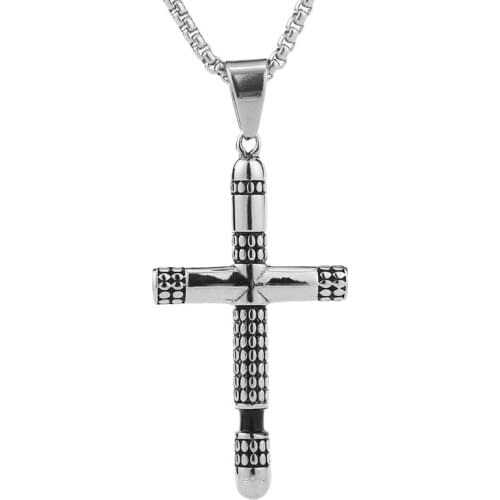 316L Silver Color Stainless Steel Cross Pendant Vintage Gothic Retro Biker Cross Necklace Jewelry with Box Chain