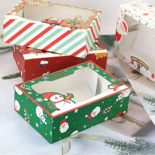 4pcs Christmas Cake Box Bakery Cookie Gift Storage Boxes Xmas Candy Boxes Cookies Packaging Presents Bag New Year 2022