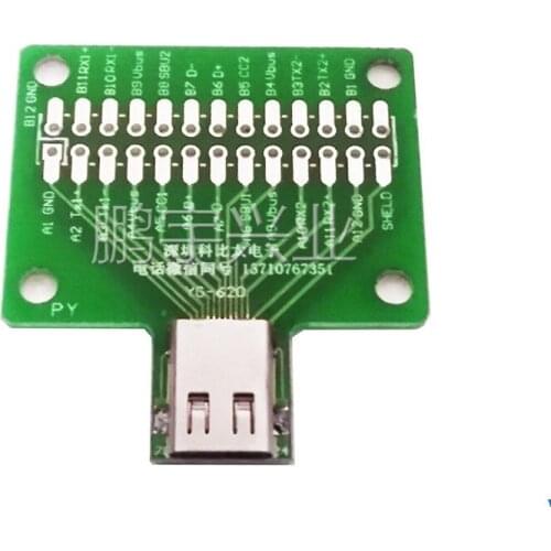 5pcs Double-sided Solder Pinheader Connector TYPE-C Female Connector Adapter Test Board USB 3.1 PCB Board 24P Female Connector