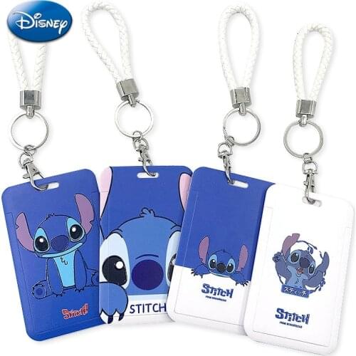 Disney Anime Stitch Card Cover Keychain Kawaii Anime Action Figures Slide Cover Bank ID Pass Card Case Toys for Boys Girls Gift