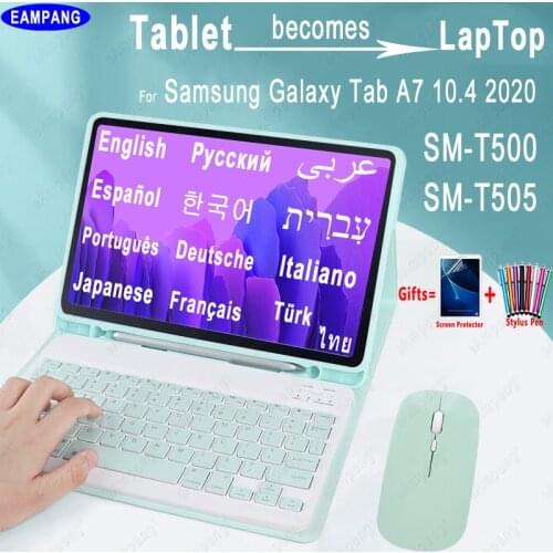 For Samsung Galaxy Tab A7 10.4 2020 Keyboard Case with Pencil Slot English Russian Spanish Arabic Korean Hebrew Portuguese
