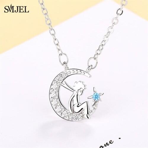 SMJEL New Arrival Little Prince Necklaces For Children Childs Fairy Tale Moon Star Boys Charm Necklace Collier Femme Gifts