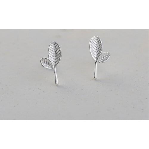 100% 925 Sterling Silver Leaves Elegant Stud Earrings For Women Girl Hypoallergenic Sterling-silver-jewelry