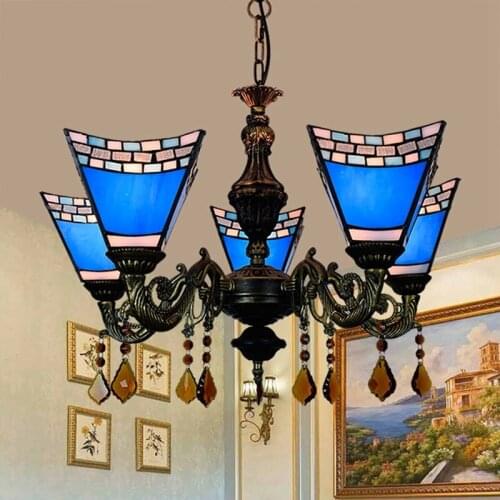 European modern Mediterranean Tiffany, blue antique restaurant, bedroom bar, club glass, 5 chandeliers