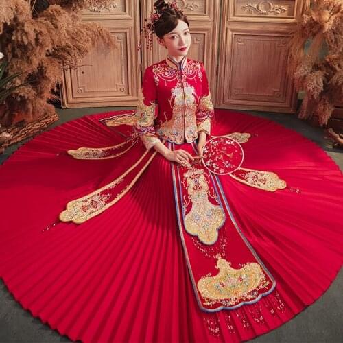 FZSLCYIYI Cheongsam Chinese Traditional Dress qipao Embroidery Oriental Dresses Wedding gowns orientale Bride Cheongsam vestido