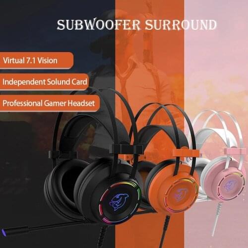 DHG160 Gaming Headset 7.1 Surround Stereo Sound Over-head Headset RGB Backlit With Mic Noise Cancelling Wired Headphone