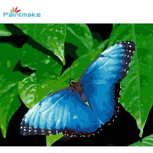 PAINTMAKE Butterfly DIY Paint By Numbers Green leaf Oil Painting On Canvas For Home Room Decoration Wall Art Picture
