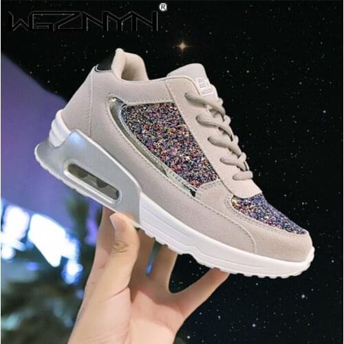 High Quality Women Lace Up Sneakers Glitter Autumn Flat Vulcanized Ladies Bling Casual Female Fashion Platform Sport Shoes Women