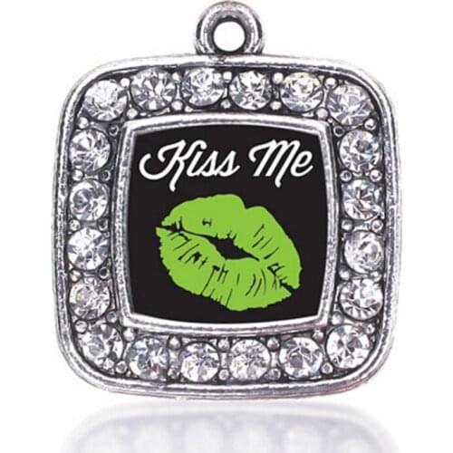 KISS ME I'M IRISH SQUARE CHARM antique silver plated jewelry