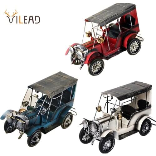 VILEAD 13cm Iron Classic Car Model Vintage Car Figurine Home Decor Creative Souvenirs Gift for Kids Office Decoration