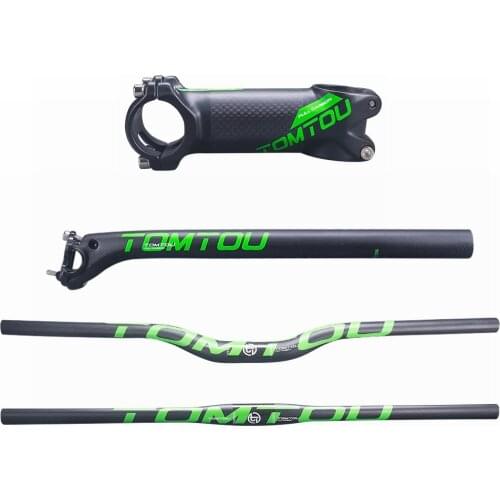 TOMTOU Matte Green Cycling Mountain Bike Handlebar Set 3K Carbon Fiber MTB Bicycle Handlebars + Seatpost + Stem - TG1T23