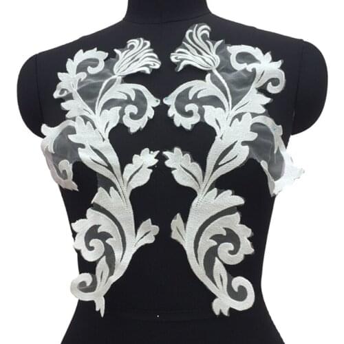 6 Pieces Embroideried Lace Applique Patch Sew On Ivory Embroidery Lace Trim Fabric Accessories For Wedding Dress