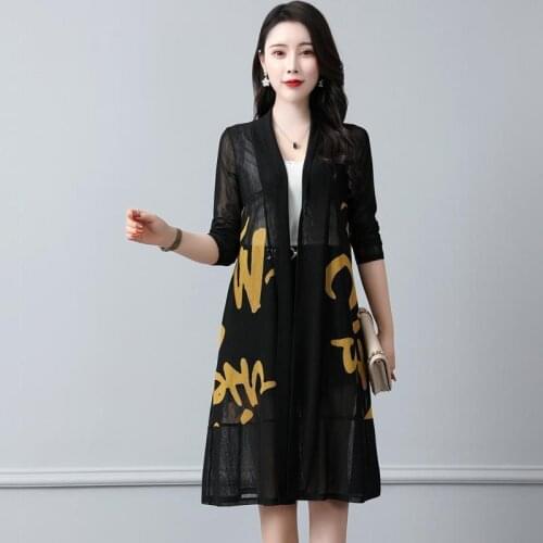 Lace shawl Coat Womens Summer Sun protection clothing Medium length Letter Print Long sleeve Coat Plus size 5XL