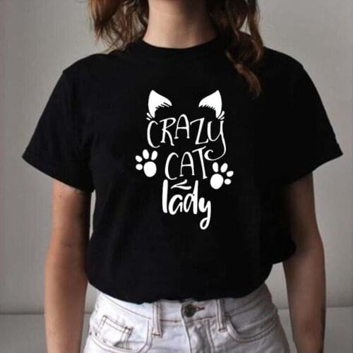Summer Short Sleeve Tee Shirt Femme Funny Crazy Cat Lady Letter Print Women Tshirt Harajuku Shirt Tops Casual Camisetas Mujer