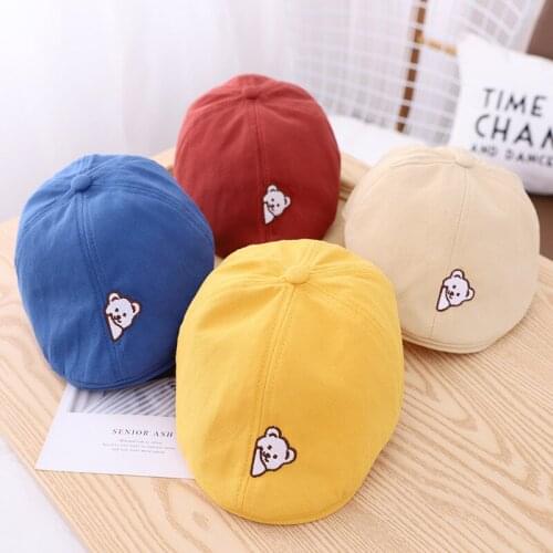 Cute Kids Beret Cap For Boys Girls Elastic Handsome Children Beanie Cap Accessories For 1-4 Years Cartoon Bear Toddler Baby Hat