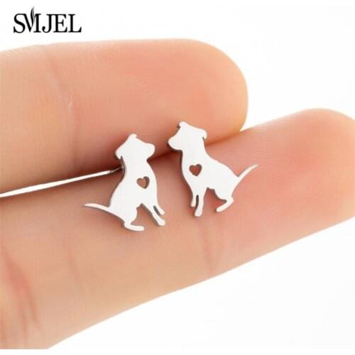 Cute Puppy Dog Stud Earrings for Women Kids Chic Jewelry Love Heart Earrings Small Cartoon Animal Stainless Steel Black Studs