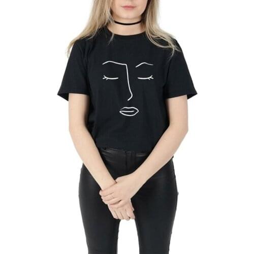 Fashion Line Art Faceprint womens cotton T shirts tops Graphic Tees Hipster women clothing Tumblr plus size