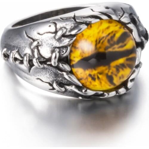 Elfasio Mens Boys Dragon eye Silver Stainless Steel Ring Titanium Fashion Jewelry