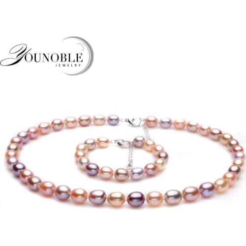 Real wedding pearl jewelry sets for women,wedding freshwater pearl necklace sets bracelet 925 silver anniversary in gift box