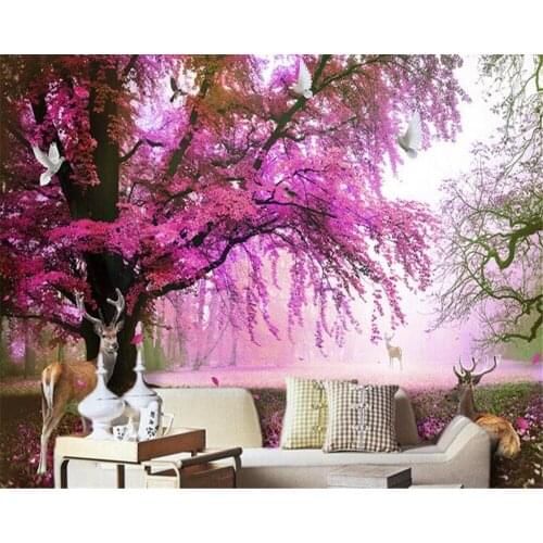 Beibehang Custom cherry tree deer photo wallpaper 3D living room bedroom home decoration murals 3D wallpaper papel de parede
