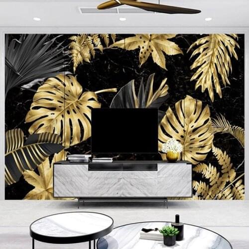 Custom 3D Wallpaper Modern Golden Leaf Tropical Plant Marble Photo Wall Mural Living Room TV Sofa Bedroom Decor Papel De Parede